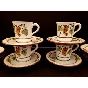 Vintage Stangl Pottery 4 Cups and Saucers, Golden Grapes Pattern Coffee Tea